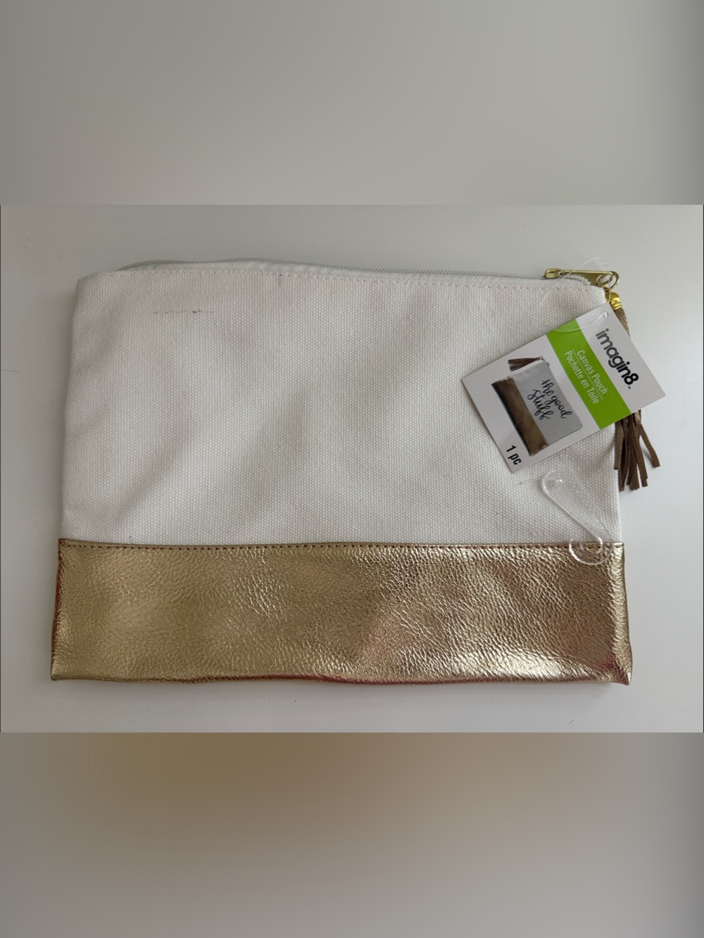 Canvas Cosmetic Pouch in White with Gold Trim